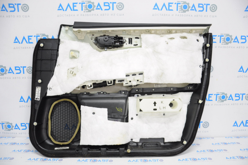 Door trim card front left Nissan Pathfinder 13-16 black with black insert cloth, armrest cloth, molding black gloss, scratches