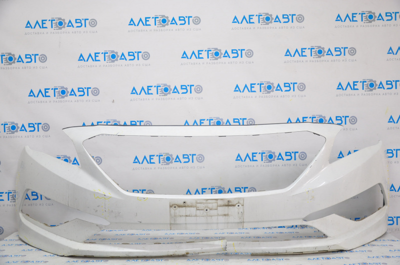 Front bumper bare Hyundai Sonata 15-17 SE white W8, cracks, breaks, broken fasteners