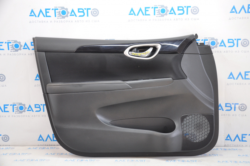 Door trim card front left Nissan Sentra 13-19 black leather, black insert, cloth defect