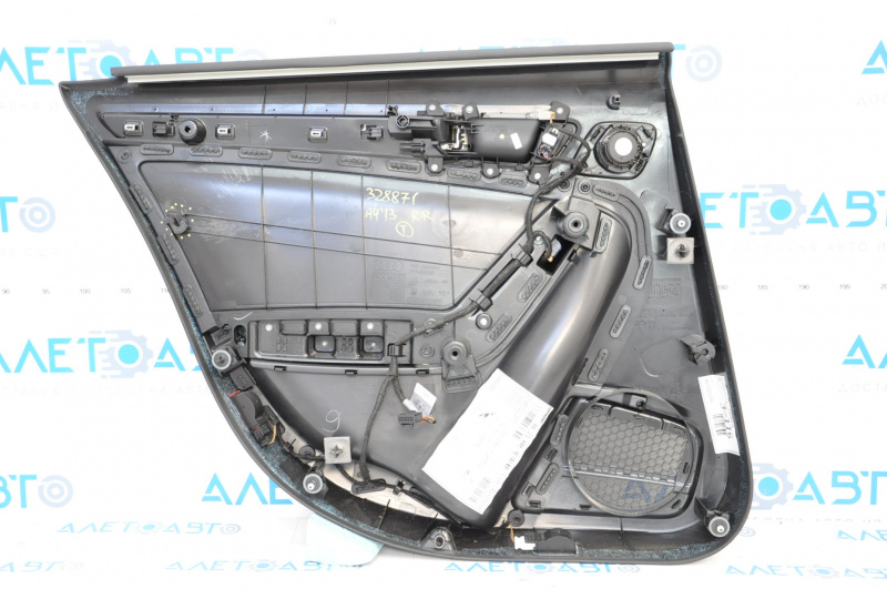 Door trim card rear right Audi A4 B8 13-16 rest black with beige insert leather, rubber armrest, molding under wood gloss, sedan, without curtain, broken crepe, scratches
