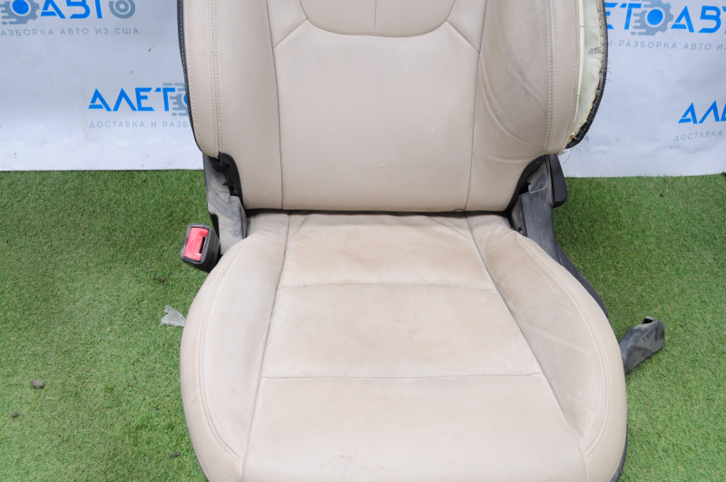 Driver's seat Chevrolet Volt 11-15 without airbag, mechanic, leather beige, shot, scratched