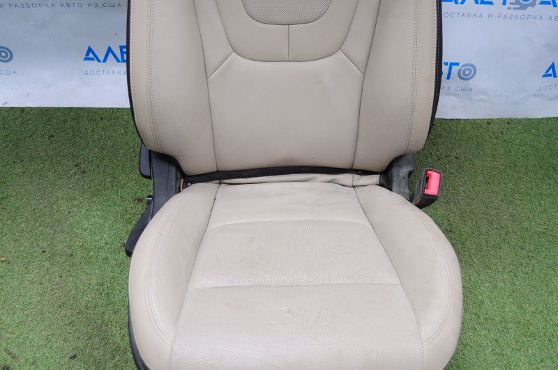 Passenger seat Chevrolet Volt 11-15 without airbag, mechanic, beige leather, worn, for cleaning
