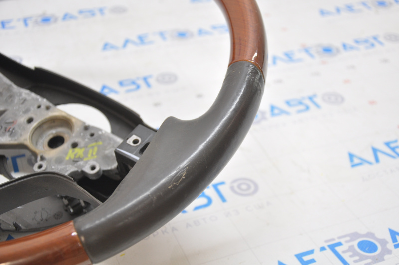 Bare steering wheel Lexus RX350 RX450h 10-12 prerest, gray leather, with wood, without buttons, worn leather, scratches on wood