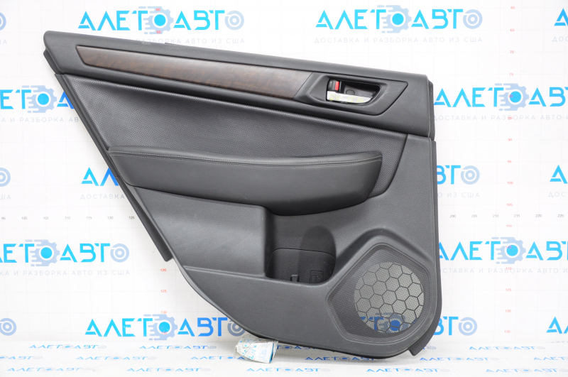 Door trim card rear left Subaru Outback 15-16 black, leather, wood insert