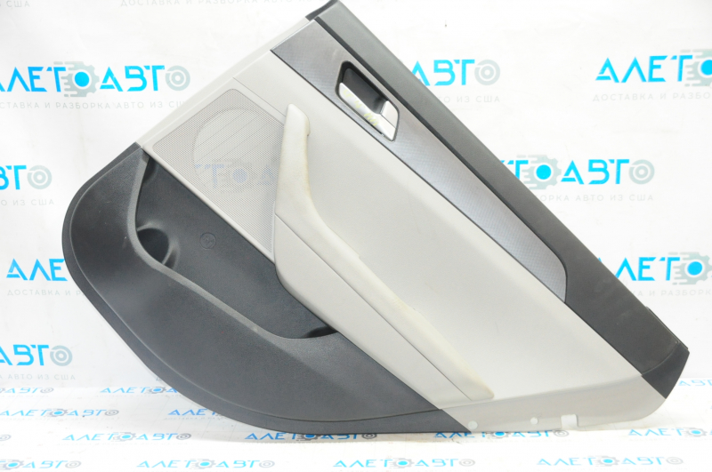 Door trim card rear right Hyundai Sonata 15-17 black with gray insert plastic, armrest leather, gray molding structure