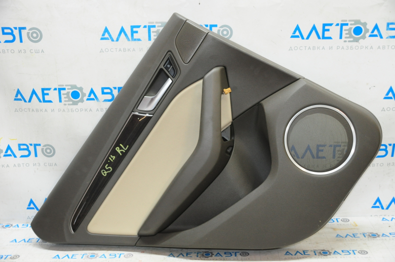 Door trim card rear left Audi Q5 8R 09-17 dark beige with beige insert leather, armrest leather, molding under wood gloss, Premium Plus, Bang and Olufsen, broken crepe