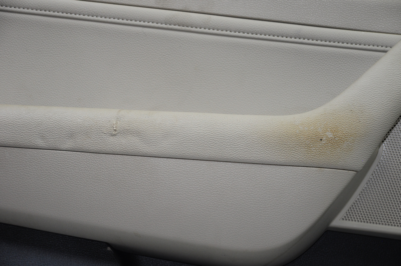 Door trim card front left Hyundai Sonata 15-19 beige with beige insert leather, armrest leather, molding under wood gloss, dimension, tears, scratches