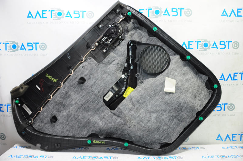 Door trim card rear right Hyundai Santa FE Sport 13-16 black with black insert plastic, armrest leather, scratch, bump