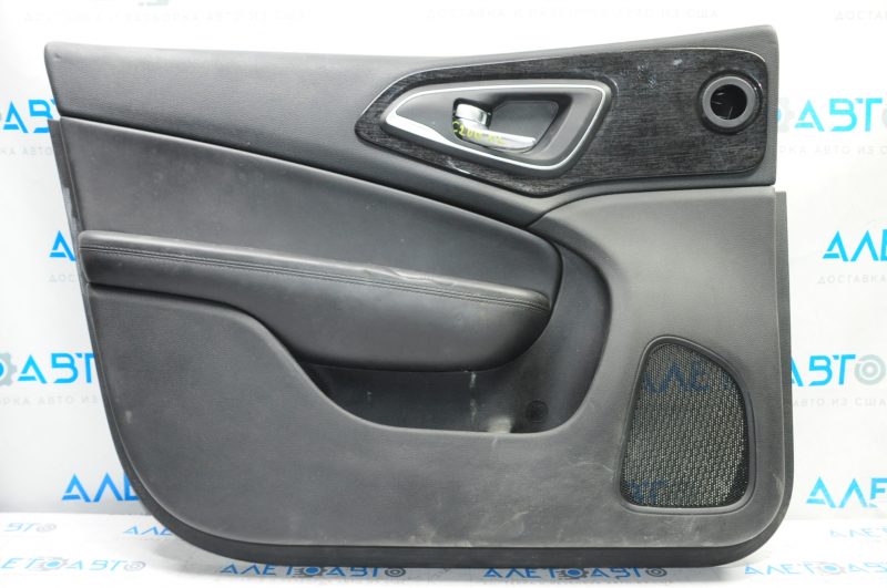 Door trim card front left Chrysler 200 15-17 black with black insert leather, armrest leather, molding under wood black gloss, dent, for dry cleaning, scratches