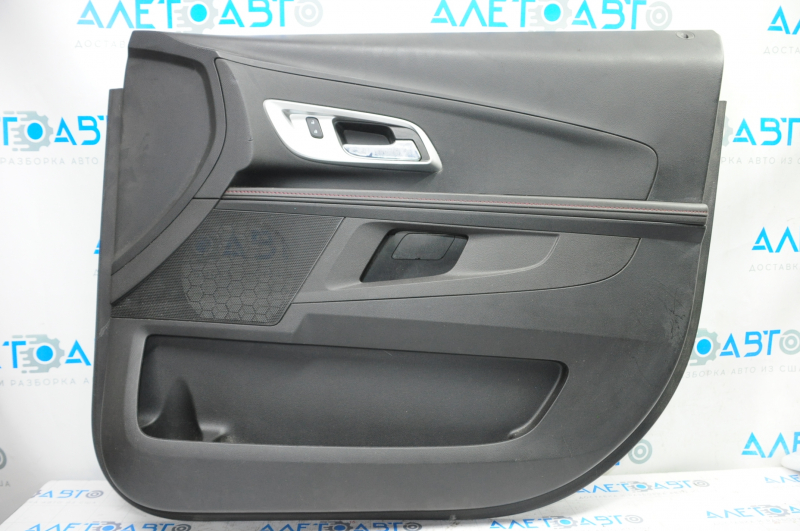 Door trim card front right Chevrolet Equinox 12-15 black with black insert leather, armrest leather, red stitching, scratches