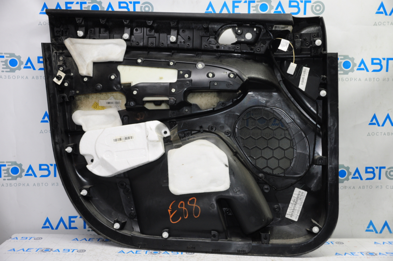 Door trim card front right Jeep Grand Cherokee WK2 14-17 black with black insert leather, armrest leather, black stitching, molding under black wood gloss, backlight, butt, scratches