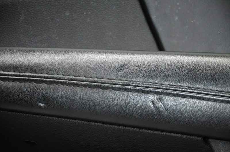 Door trim card front right Dodge Journey 11-18 black with black insert leather, armrest leather, black stitching, scratches, bumps