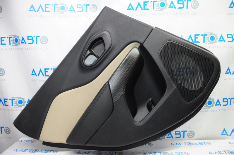 Door trim card rear left Jeep Cherokee KL 14-18 black with beige insert cloth, armrest leather, scratches, tears