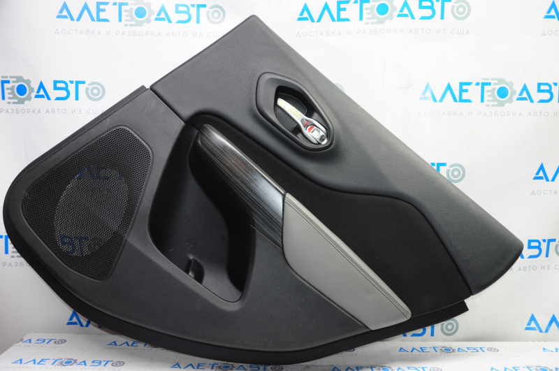 Door trim card rear right Jeep Cherokee KL 14-18 black with black insert cloth, armrest gray leather, butt, scratches, abrasions