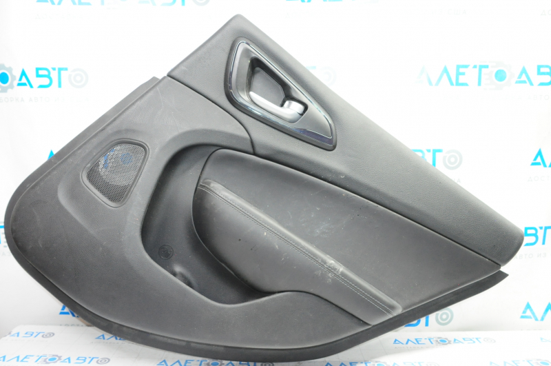 Door trim card rear right Chrysler 200 15-17 black with black insert leather, armrest leather, blue stitching, handle molding black, for dry cleaning, butt
