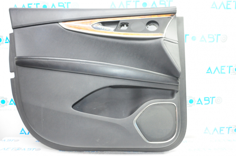 Door trim card front left Lincoln MKX 16-18 black with black insert leather, armrest leather, insert wood gloss, under 2 tweeters, break crepe, scratch on leather