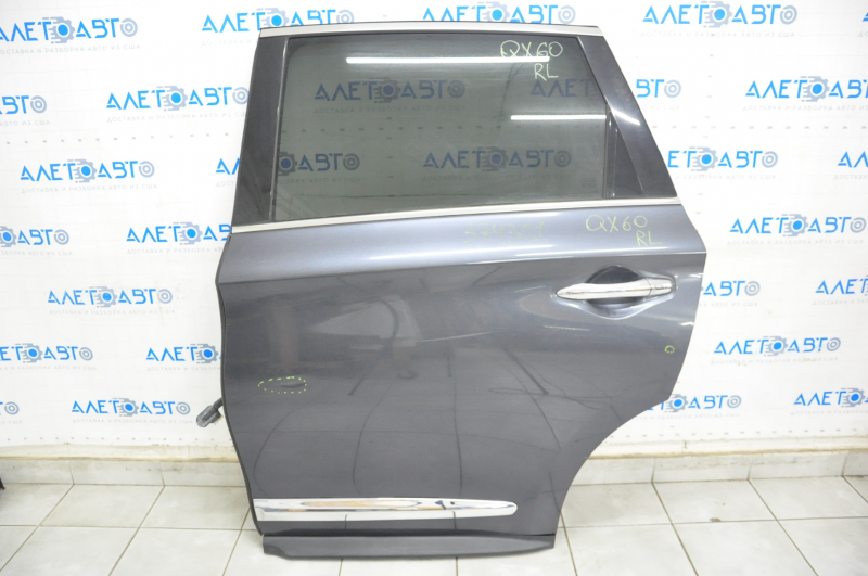 Door assembly rear left Infiniti JX35 QX60 13-20 graphite K50, dented, bump