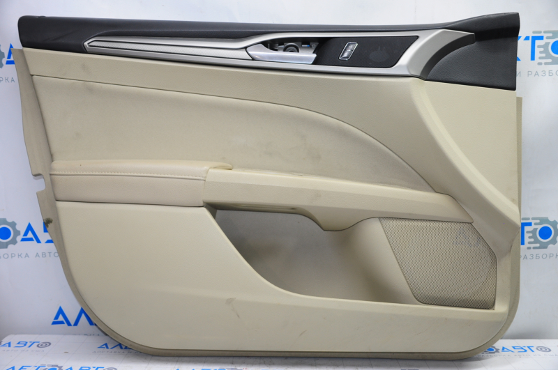 Door trim card front left Ford Fusion mk5 13-20 beige with beige insert cloth, armrest leather, molding gray structure, dents, for dry cleaning