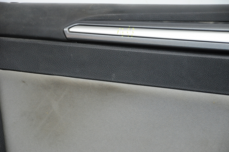 Door trim card front left Ford Fusion mk5 13-16 black with gray insert cloth, armrest leather, molding gray gloss, crack, rubbed, for dry cleaning