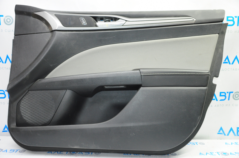 Door trim card front right Ford Fusion mk5 17-20 black with gray insert cloth, armrest leather, molding gray structure, scratches, bumps