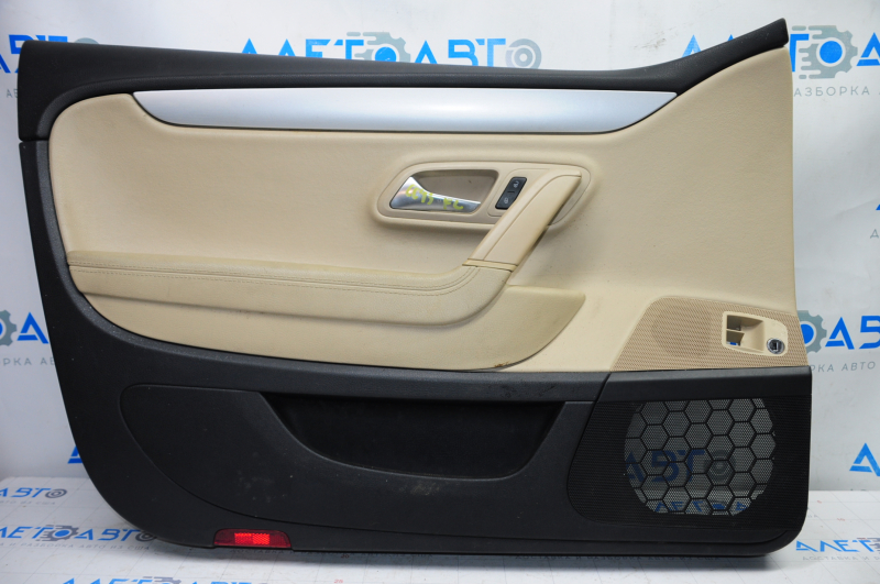 Door trim card front left VW CC 08-12 black with beige insert leather, armrest leather beige, molding gray, scratches