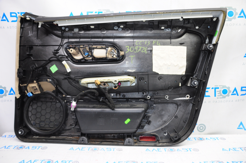 Door trim card front left VW CC 08-12 black with beige insert leather, armrest leather beige, molding gray, scratches