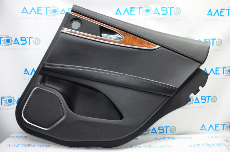 Door trim card rear right Lincoln MKX 16-18 black with black insert leather, armrest leather, insert wood gloss, under the tweeter, break crepe, tear