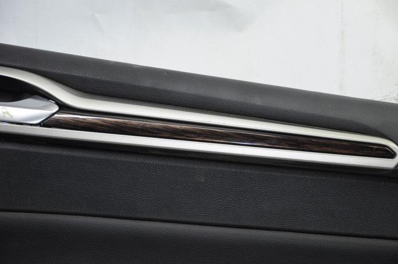 Door trim card rear right Ford Fusion mk5 13-16 black with black insert leather, armrest leather, molding under wood gloss, tears, scratches, pokes
