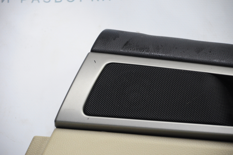 Door trim card rear right Ford Fusion mk5 13-16 beige with beige insert leather, armrest leather, molding under wood gloss, creased, scratches