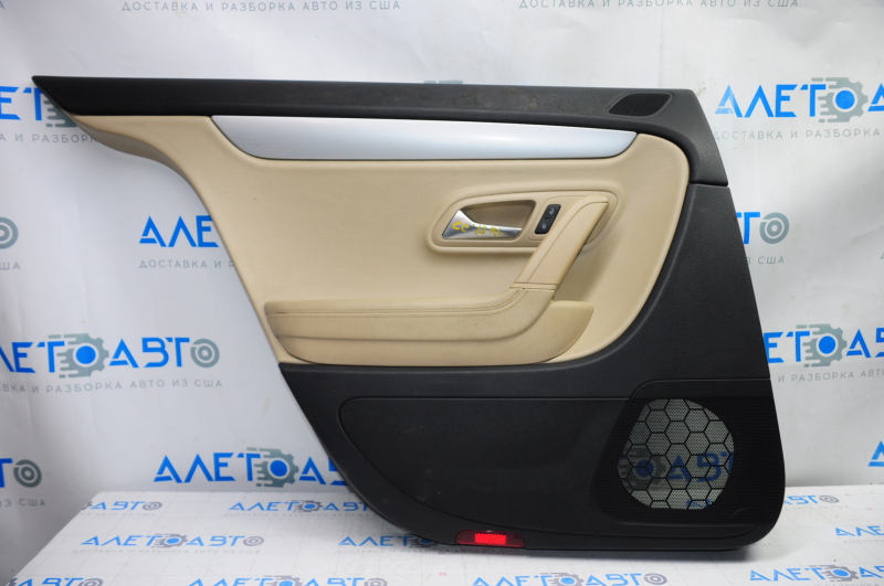 Door trim card rear left VW CC 08-12 black with beige insert leather, armrest leather, molding gray scratch gloss, tears, scratches, for dry cleaning