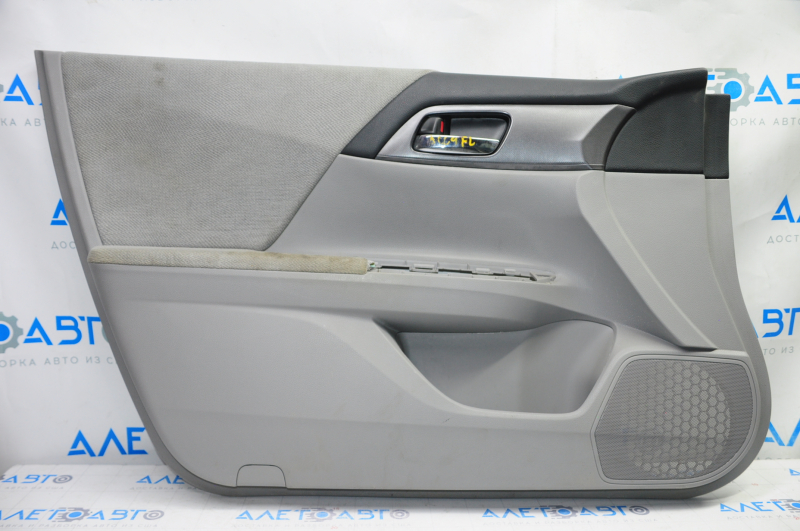 Door trim card front left Honda Accord 13-15 gray with gray insert velour, armrest velour, handle molding type 1, burnt, for dry cleaning