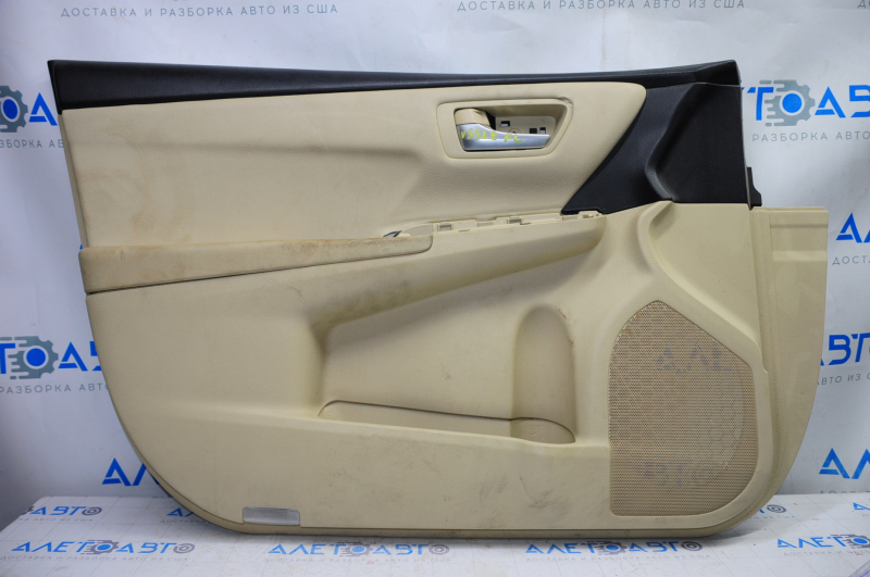 Door trim card front left Toyota Camry v55 15-17 usa beige with beige insert leather, rubber armrest, tear, for dry cleaning
