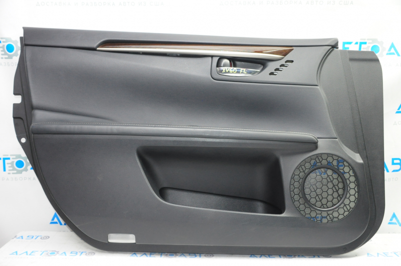 Front left door panel for Lexus ES300h ES350 13-15 black with black leather insert, leather armrest, glossy wood molding, with seat memory