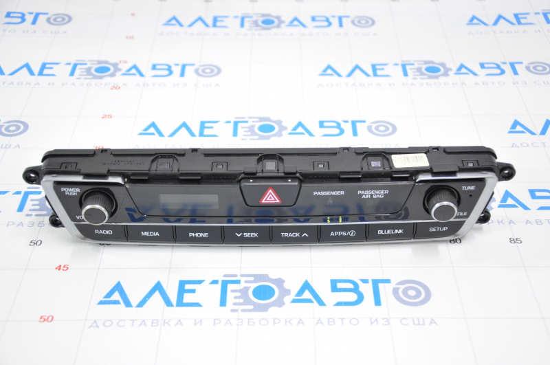 Hyundai Sonata 15-17 clock panel with radio control, crack in overlay, chrome chipped