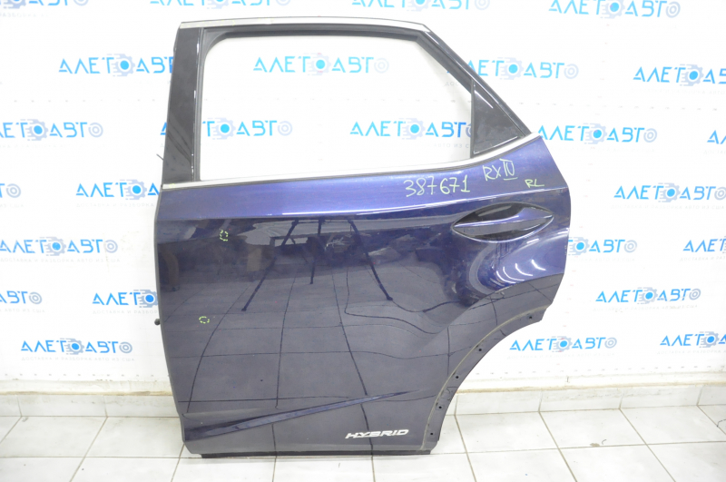 Door assembly rear left Lexus RX350 RX450h 16-22 hybrid, keyless, blue, no overlays, crumpled molding, bumps, bump on molding