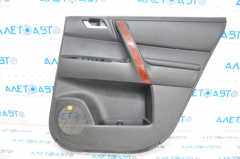 Door trim card rear right Toyota Highlander 08-10 black, with insert under dark wood, JBL, scratches