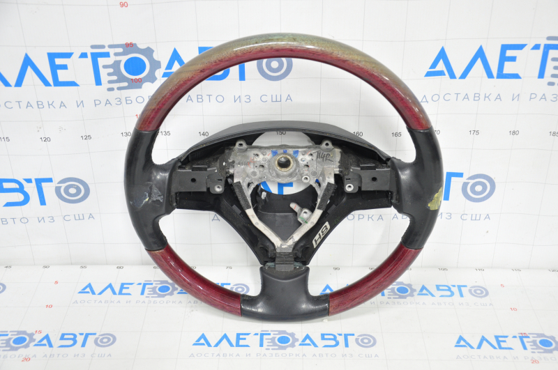 Steering wheel bare Lexus GS430 GS450h 06-07 leather black under mahogany, scratches on wood and leather, burnt wood