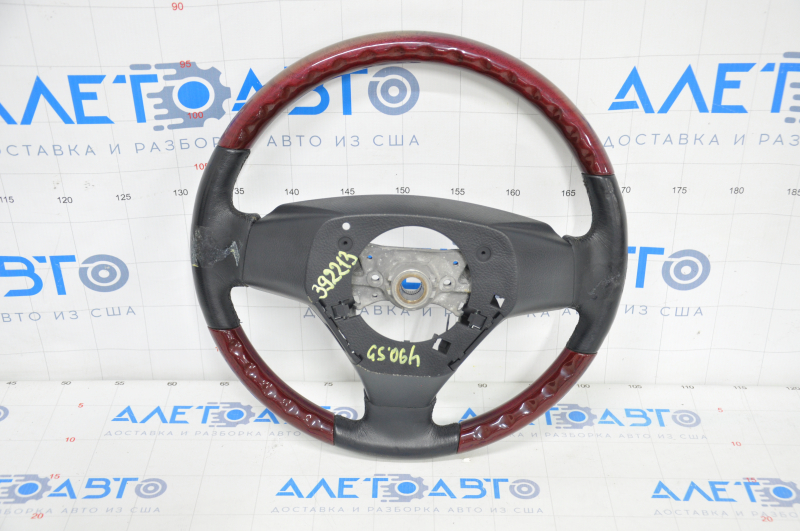 Steering wheel bare Lexus GS430 GS450h 06-07 leather black under mahogany, scratches on wood and leather, burnt wood