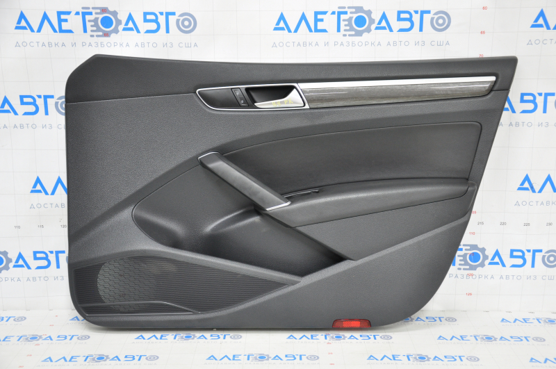 Door trim card front right VW Passat b8 16-19 USA black with dark gray wood trim, broken fasteners
