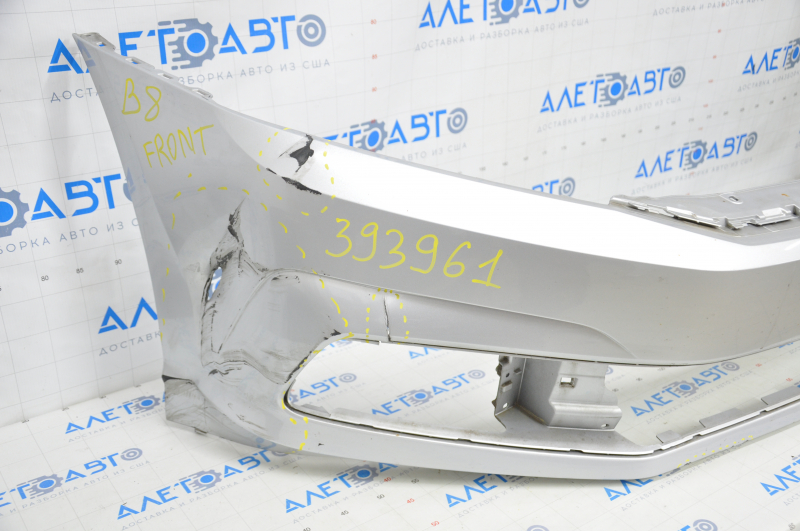 Front bumper bare VW Passat b8 16-19 USA silver dented, tears, filed