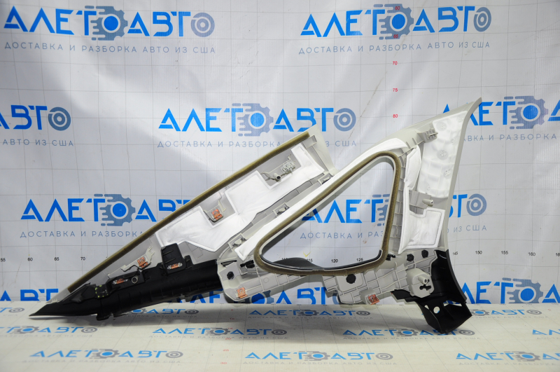 Upper right rear pillar trim Ford Fusion mk5 13-16 gray with black trim, broken fastener, plastic turned white