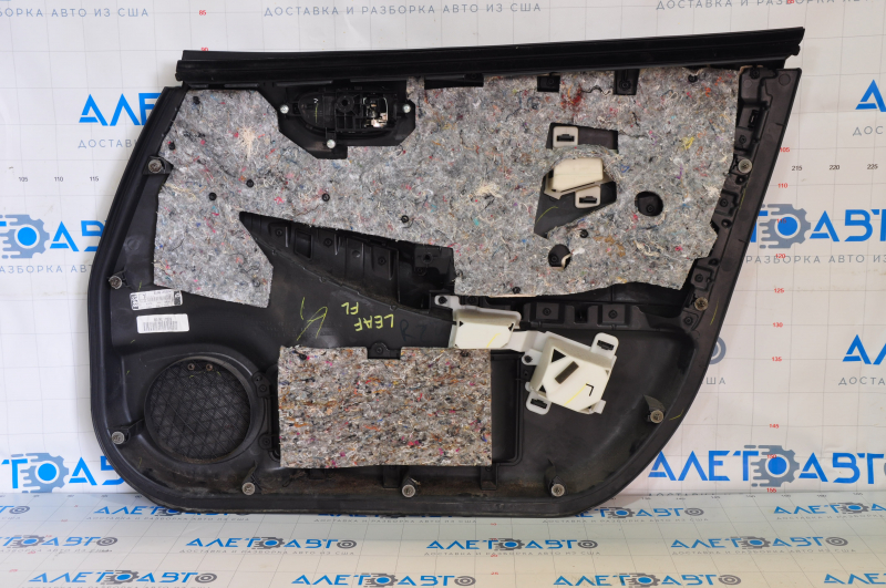 Door trim card front left Nissan Leaf 13-17 black with black insert leather, armrest leather, BOSE