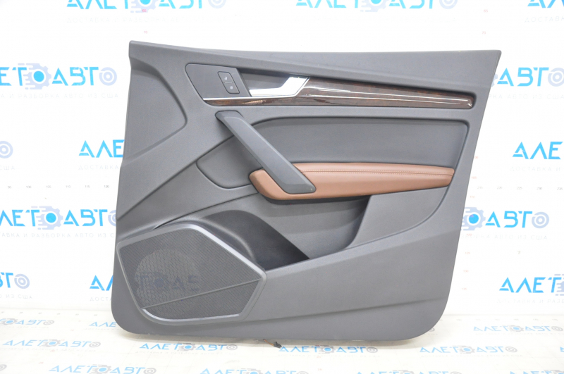 Door trim card front right Audi Q5 80A 18-20 black, with wood insert, brown armrest, with window lift control