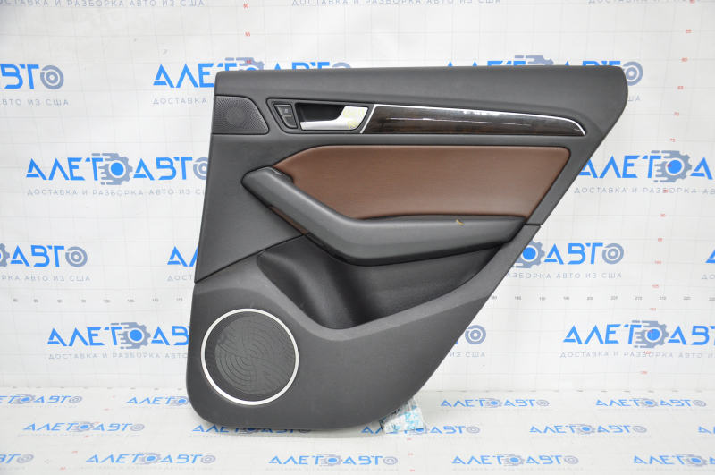 Door trim card rear right Audi Q5 8R 09-17 black with brown insert, dark wood Bang and Olufsen with control, broken fastening, scratch, armrest tear