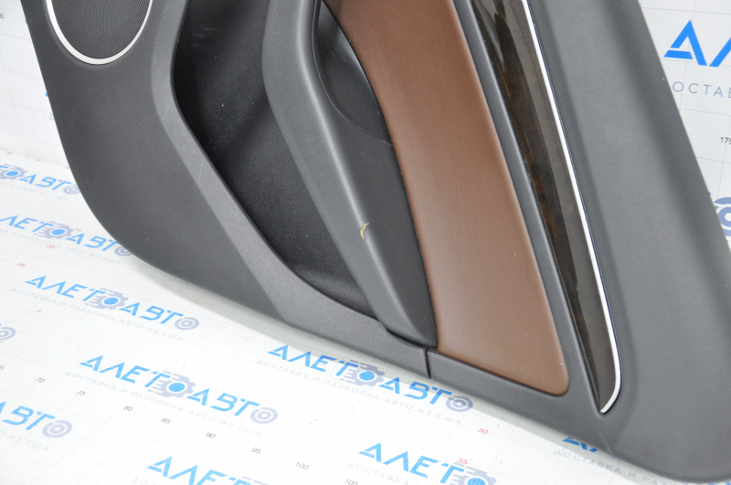 Door trim card rear right Audi Q5 8R 09-17 black with brown insert, dark wood Bang and Olufsen with control, broken fastening, scratch, armrest tear