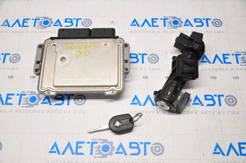 ECU engine computer with key Ford Focus mk3 11-18 2.0 with ignition switch, with ignition switch contact group, with immobilizer unit D7520013-18D, key is erased
