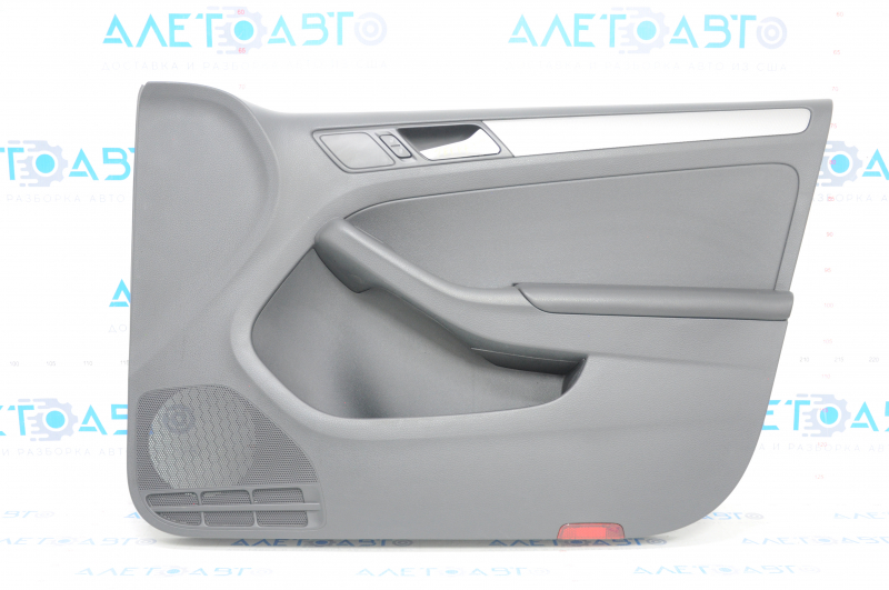 Door trim card front right VW Jetta 11-18 USA black, with black insert plastic, armrest leather, molding gray gloss type 1, scratches