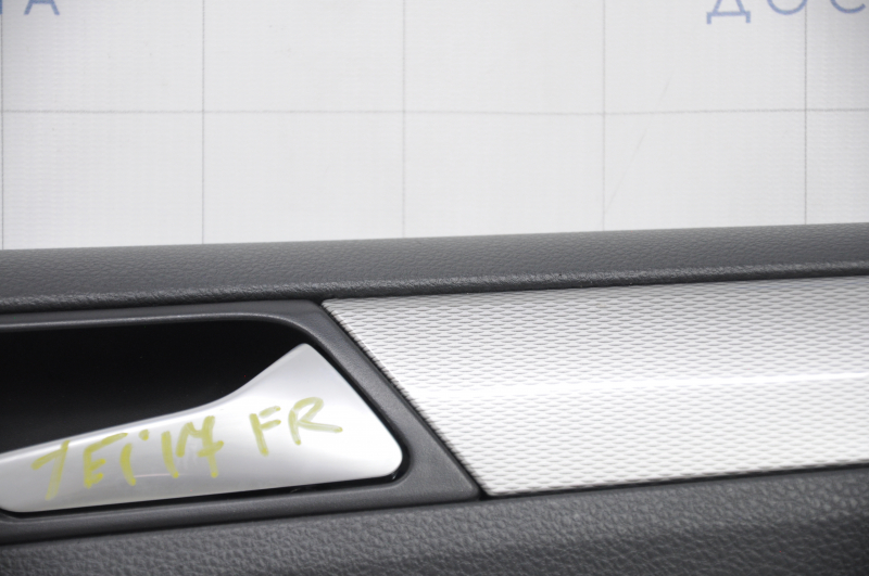 Door trim card front right VW Jetta 11-18 USA black, with black insert plastic, armrest leather, molding gray gloss type 1, scratches