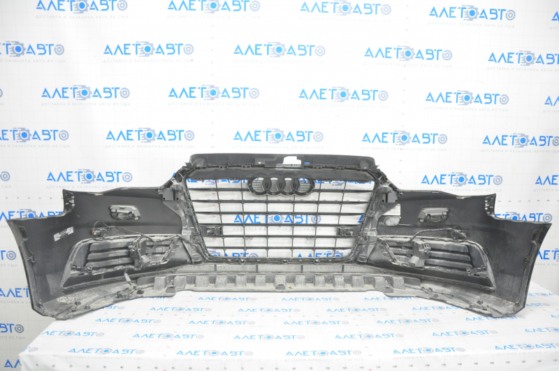 Front bumper assembly Audi A3 8V 15-16 for parking sensors, black, with radiator grille, with parking sensors, with TV cover, with wiring, pressed