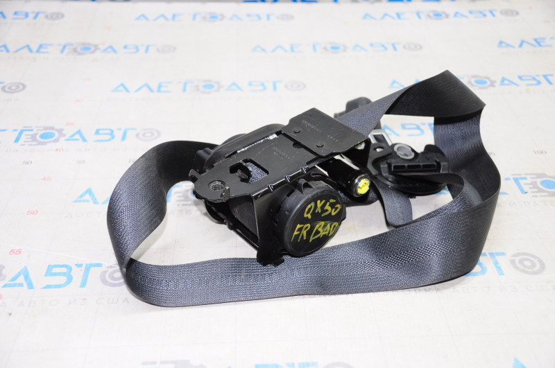 Passenger seat belt Infiniti QX50 19-25 black, shot, torn
